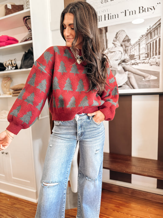 Burgundy Tree Farm Sweater