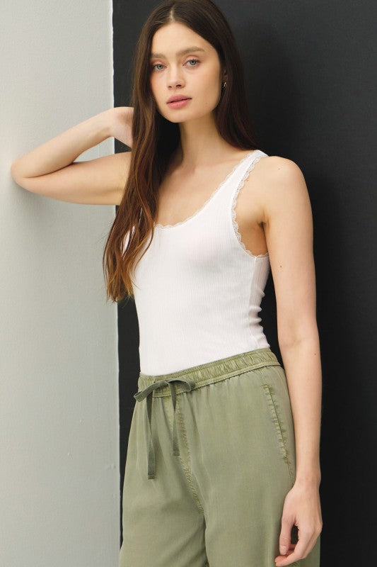 White Lace Trim Tank