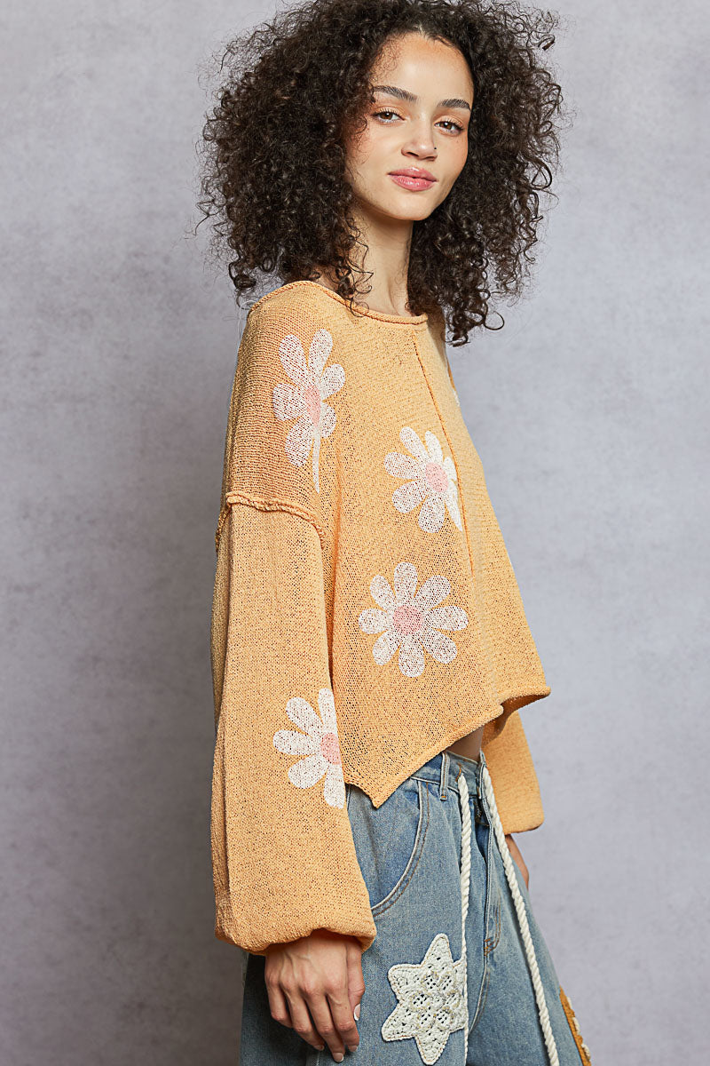 Apricot Floral Knit Long Sleeve