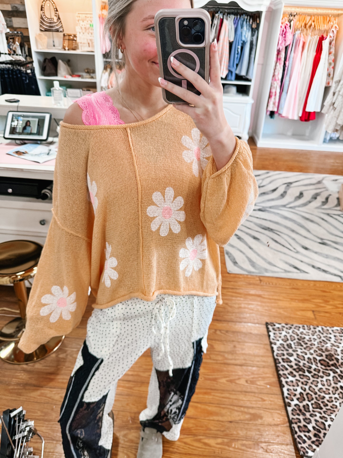 Apricot Floral Knit Long Sleeve