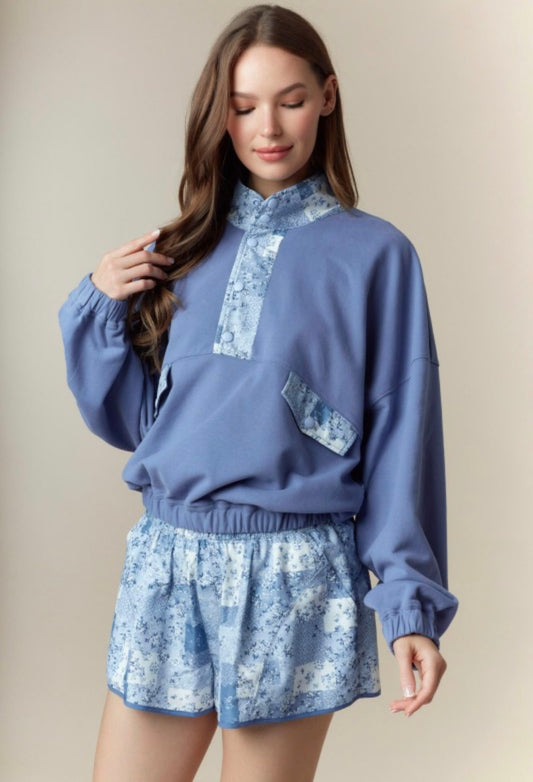 Blue Floral Sporty Short