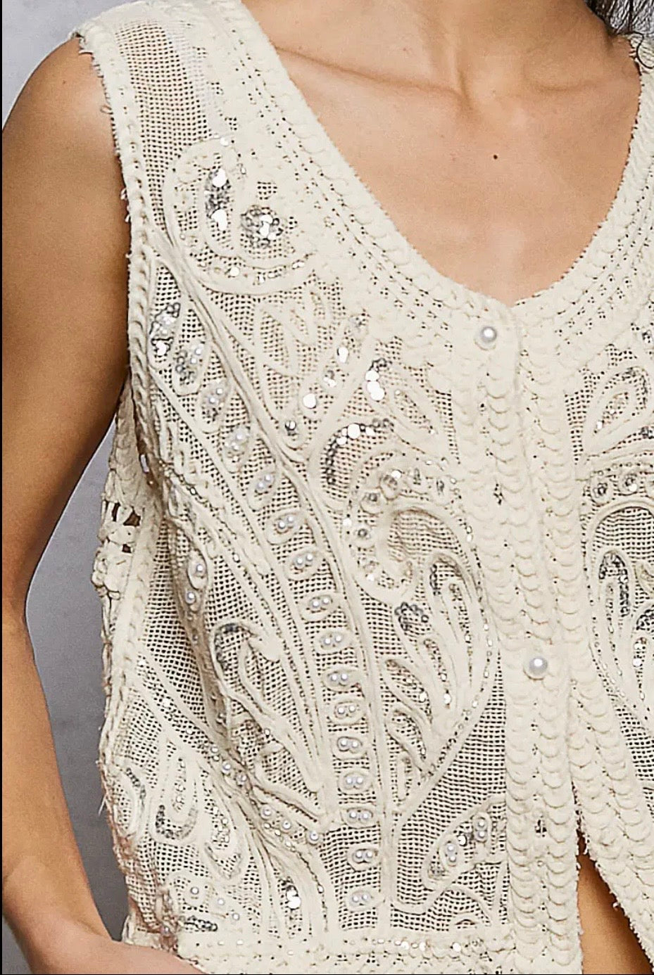 Pearl Sequin Crochet Bust Vest Top