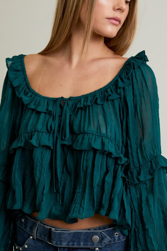 Chateau Green Ruffle Blouse