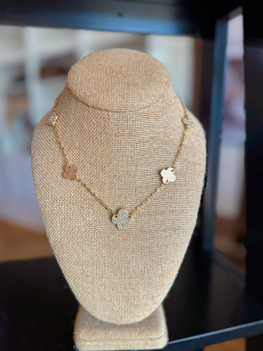 Gold Rhinestone Clover Necklace
