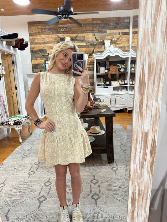 Bone Paisley Embroidered Dress