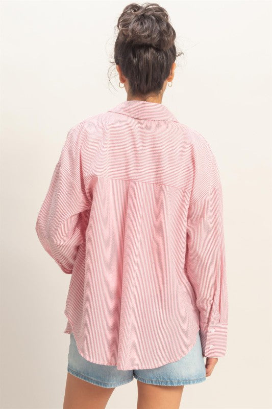 Pink Stripe Button Down Top