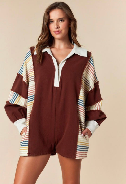 Espresso Stripe Denim Romper