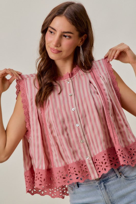 Blush Pleated Sleeveless Blouse
