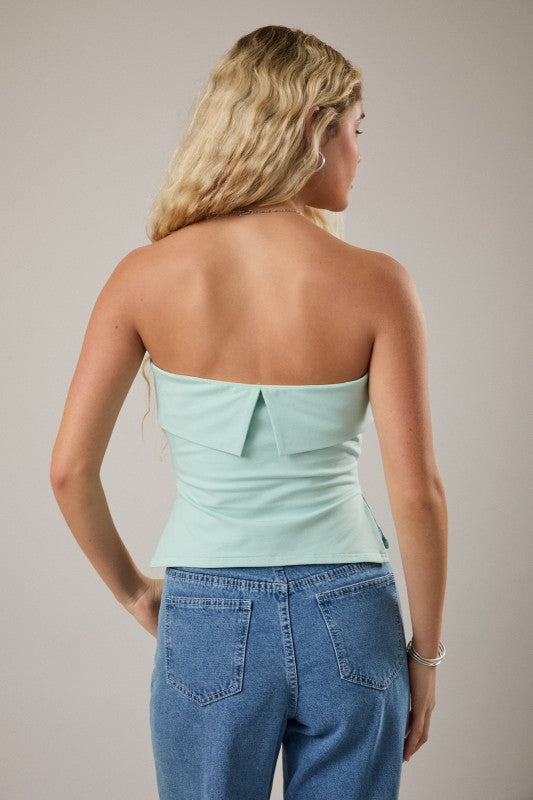 Mint Strapless Fold Over Tube Top