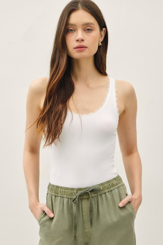 White Lace Trim Tank