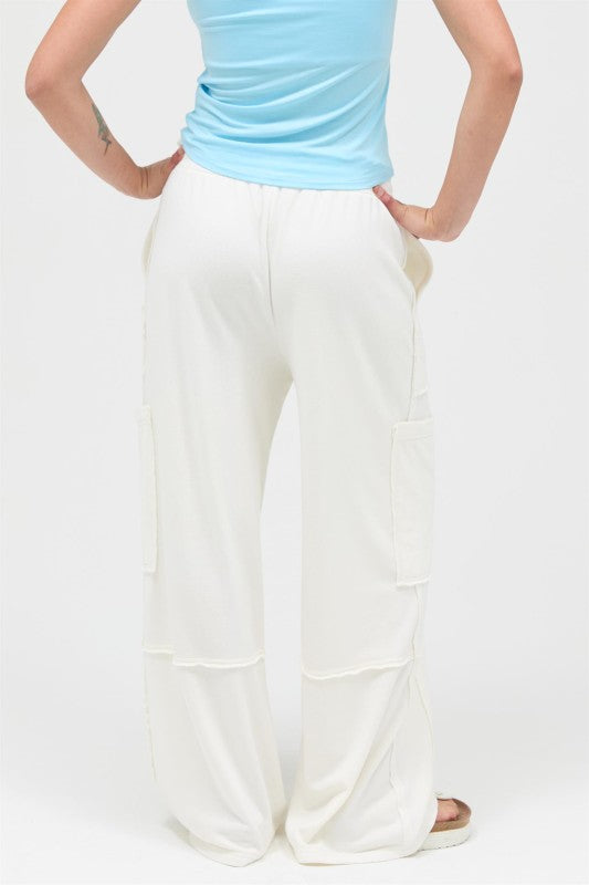 Cream Cargo Style Knit Pants