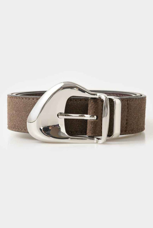 Rough Out Brown Belt Silver Buckle