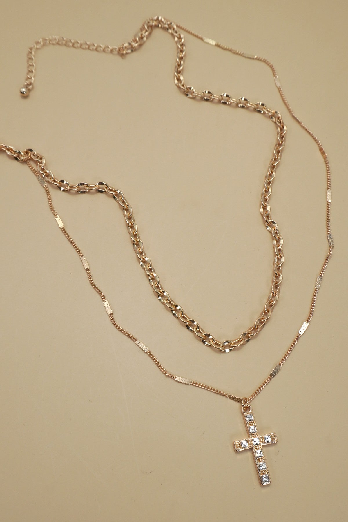 Layered Rhinestone Cross Necklace