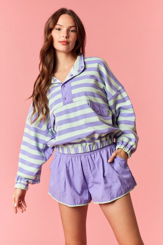 Lilac & Green Stripe 1/4 Pullover