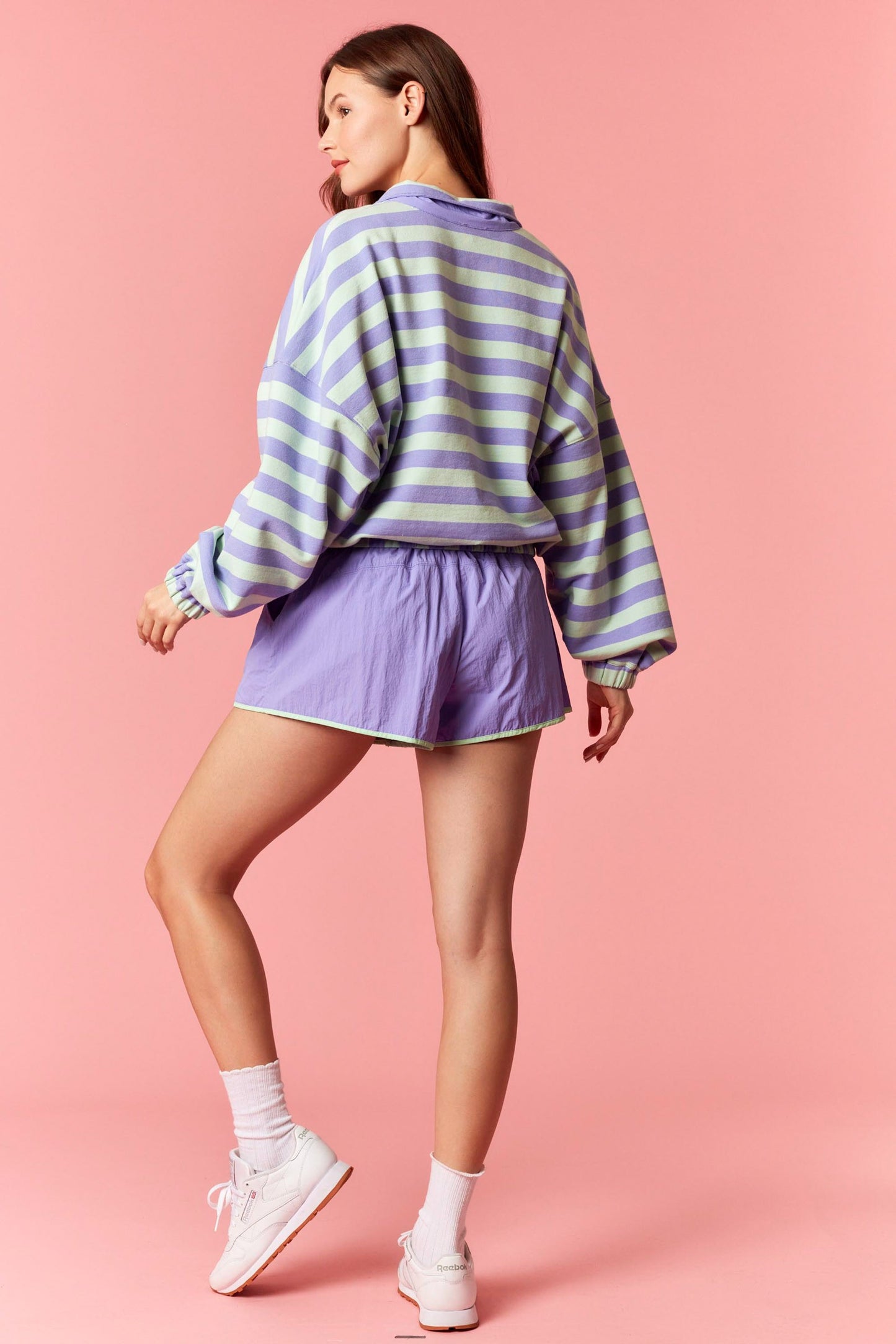 Lilac & Green Stripe 1/4 Pullover