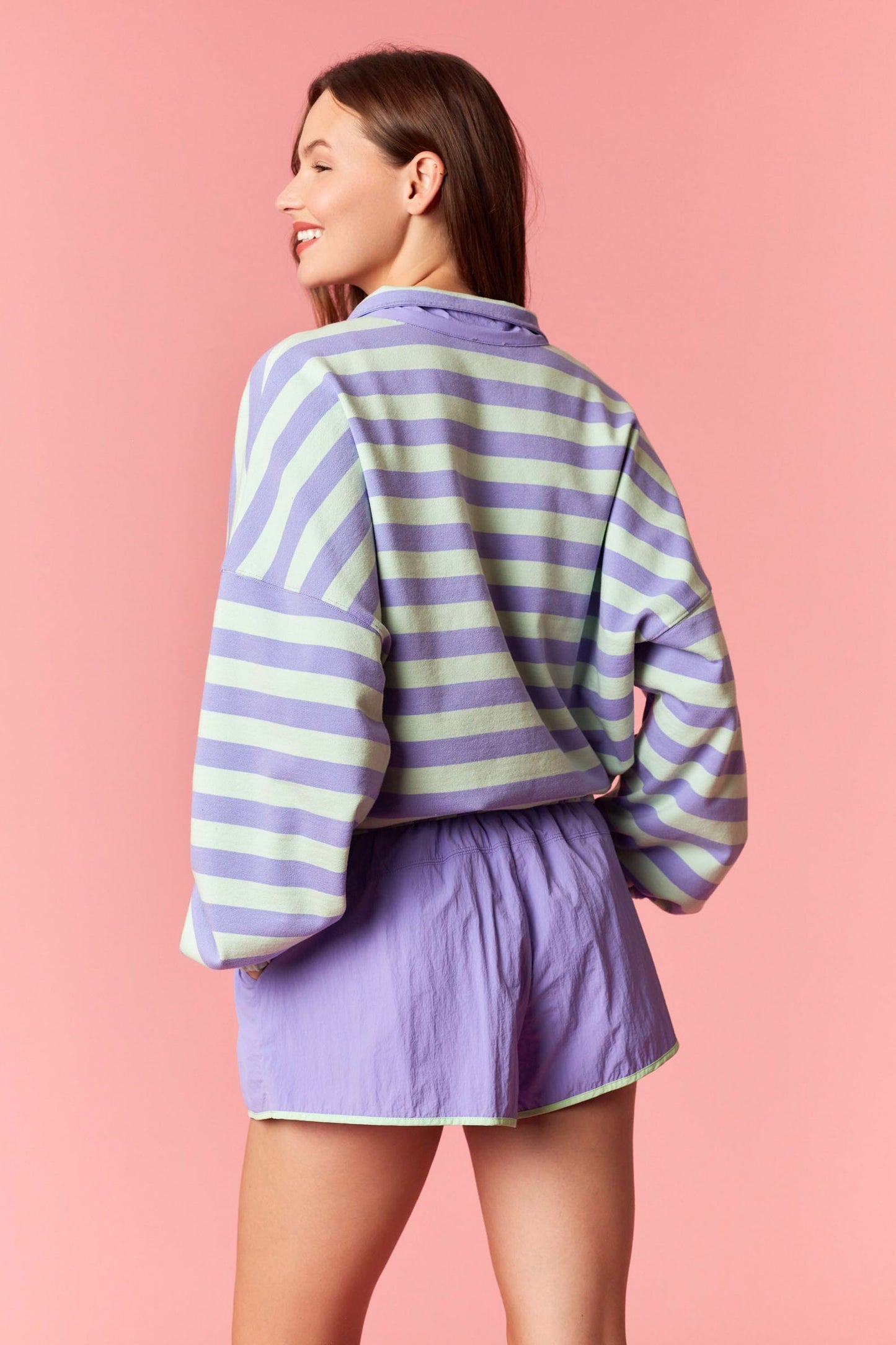Lilac & Green Stripe 1/4 Pullover