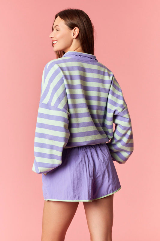 Lilac & Green Stripe 1/4 Pullover