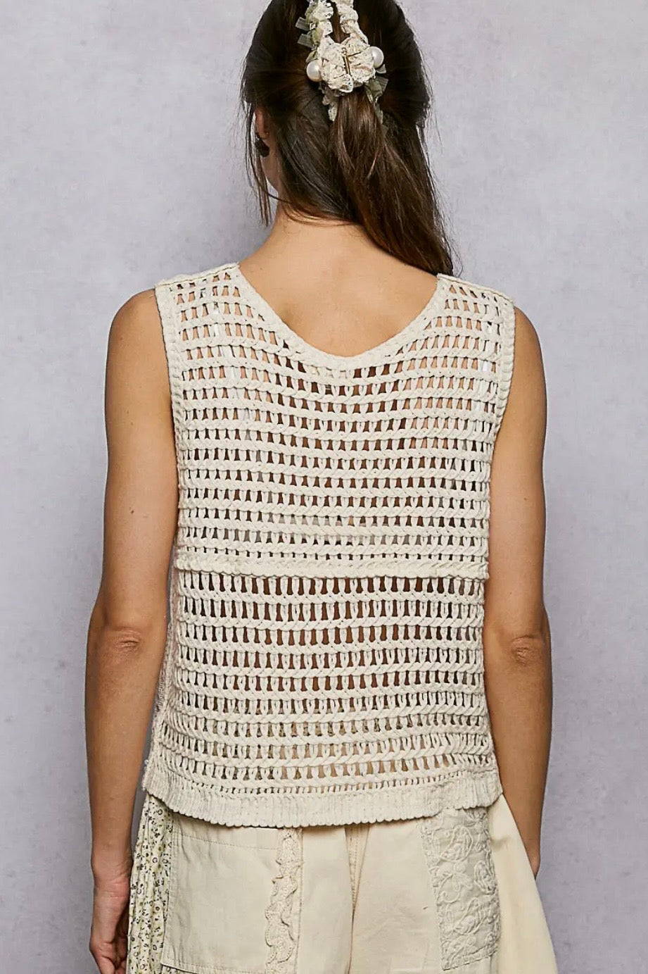 Pearl Sequin Crochet Bust Vest Top