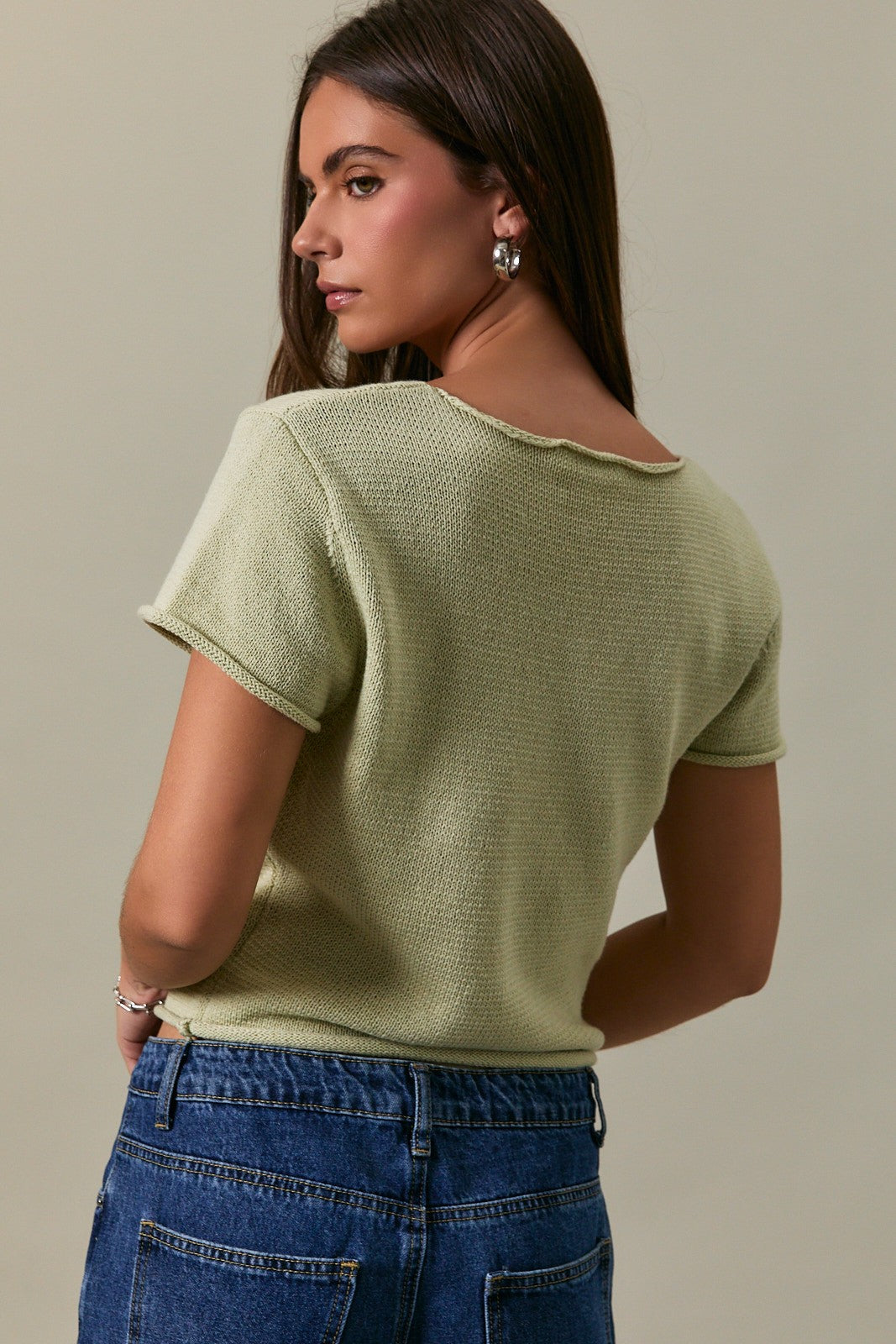 Pistachio Oyster Button Knit Blouse