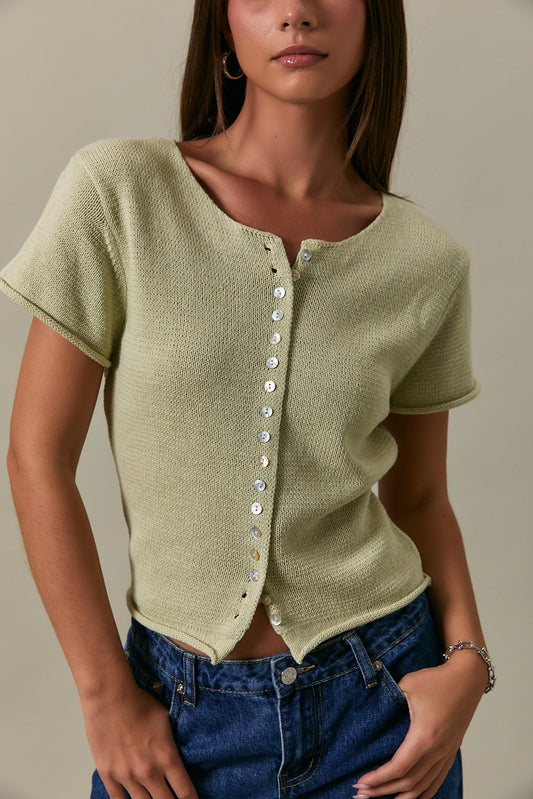 Pistachio Oyster Button Knit Blouse