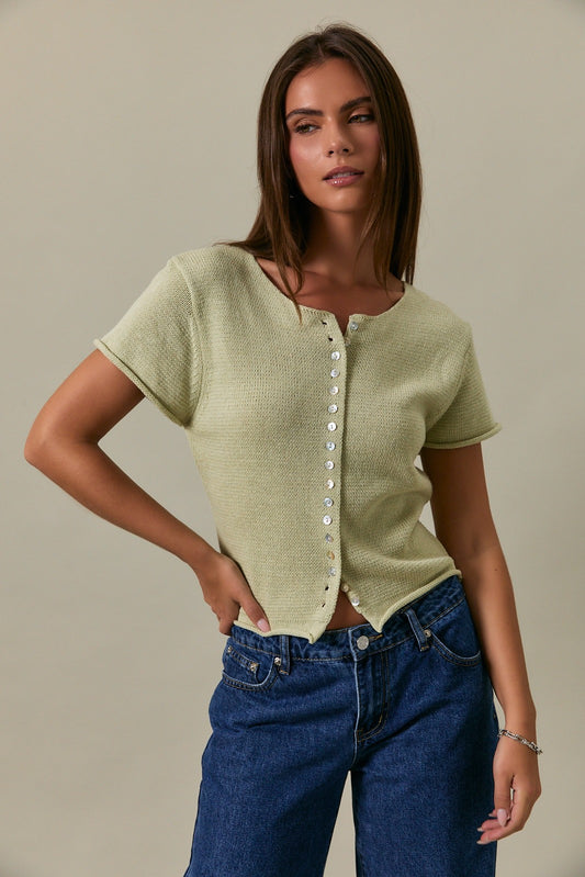 Pistachio Oyster Button Knit Blouse