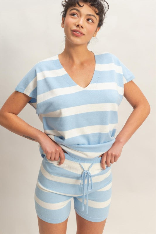 Sky Blue & White Stripe Top