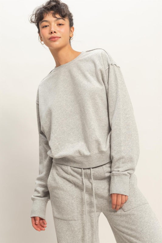 Heather Grey Raw Hem Sweatshirt