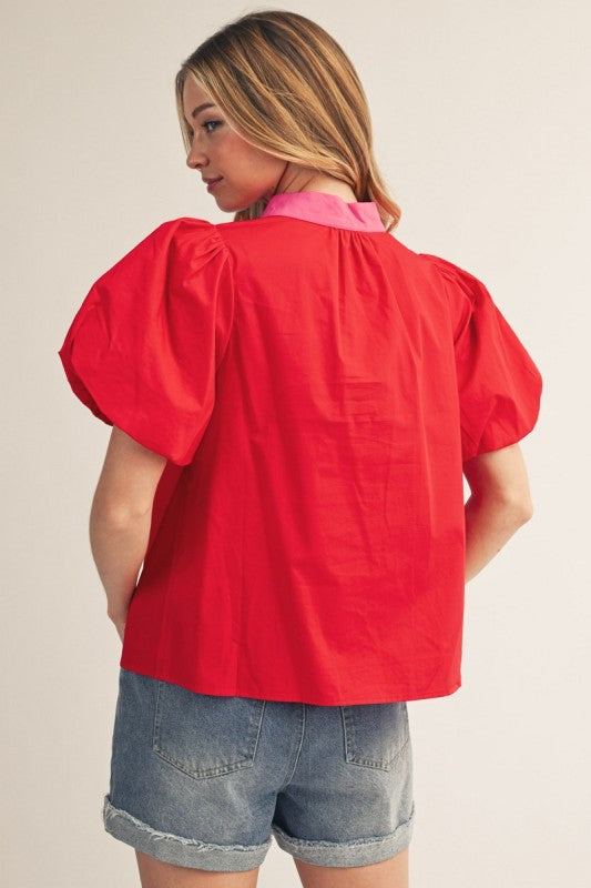 Red & Pink Accent Blouse