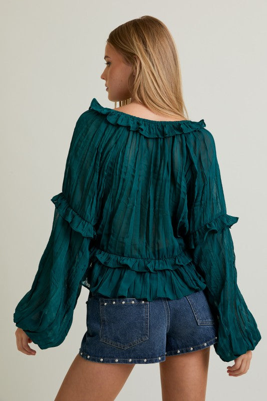 Chateau Green Ruffle Blouse
