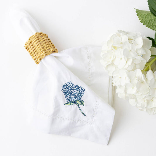 Hydrangea Stem Embroidered Dinner Napkin - PREORDER