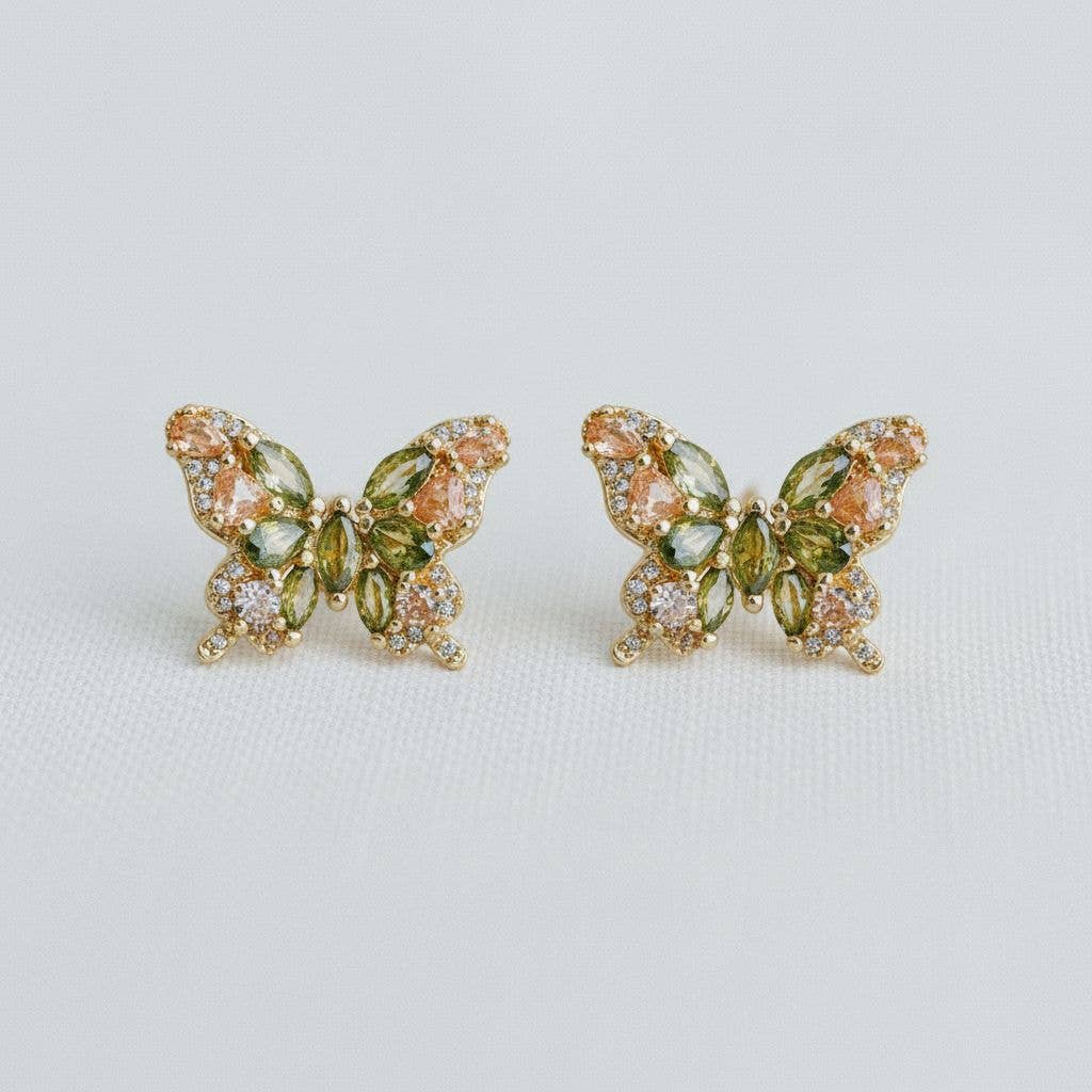 Olive Green Butterfly Earrings