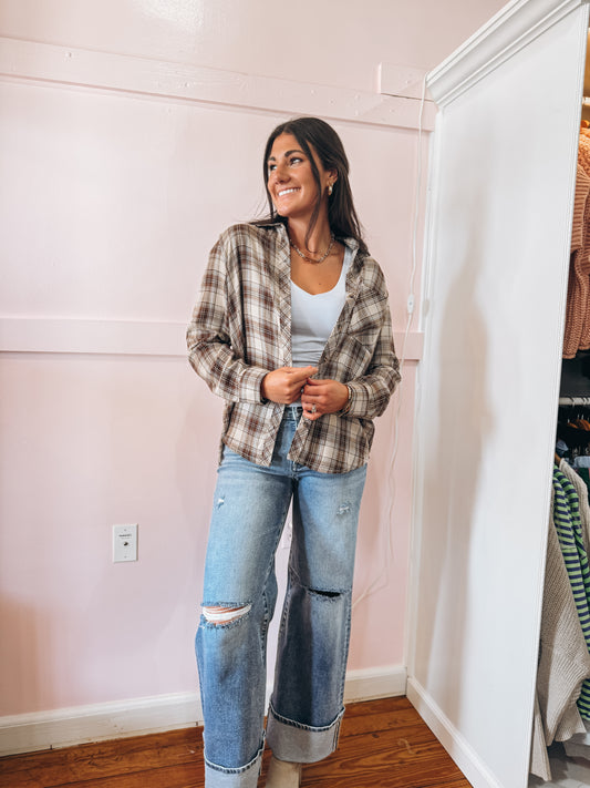 Brown & Blue Flannel Top