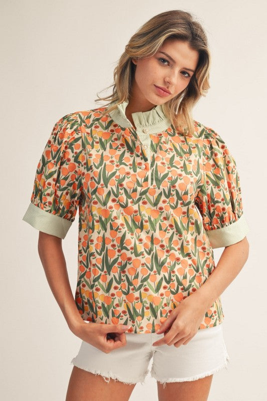 Orange Blossom Contrast Blouse