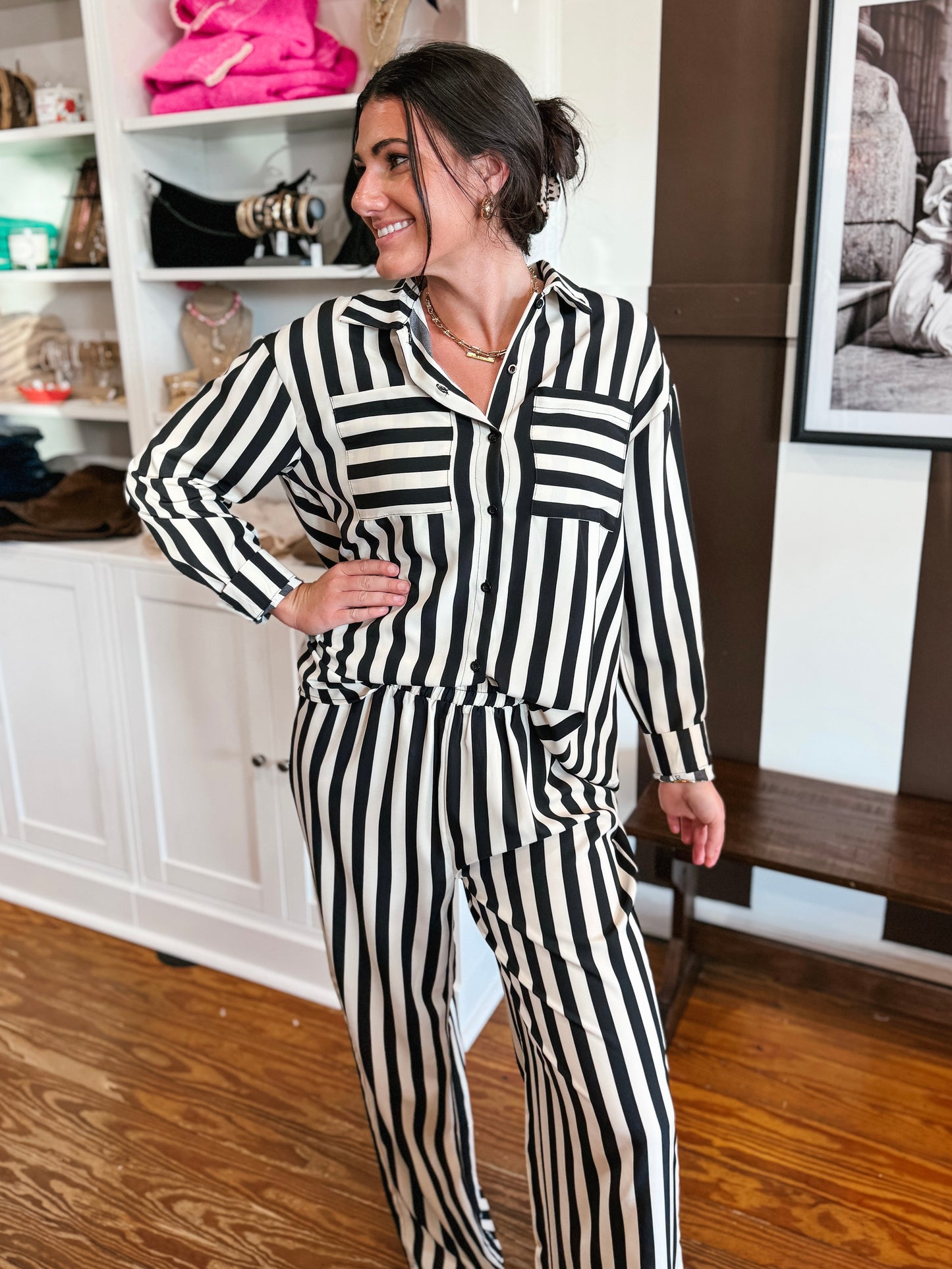 Black & Cream Satin Pants