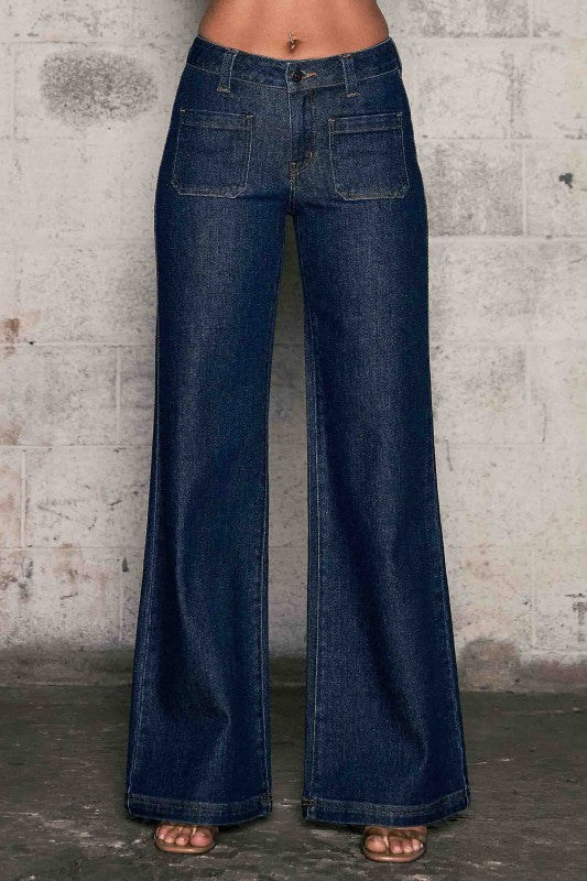Front Pocket Low Rise Wide Leg Denim