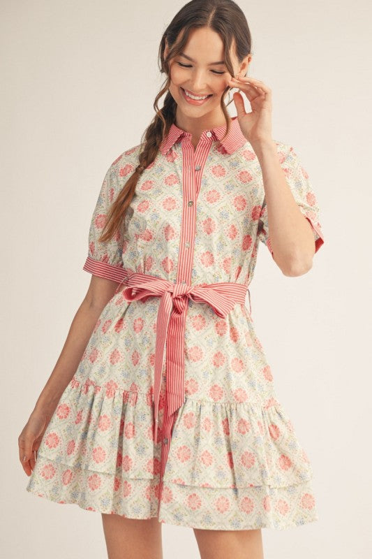 Marsala Stripe & Floral Dress