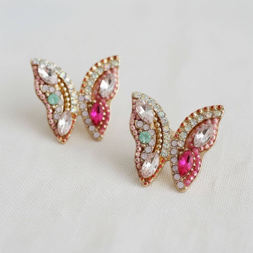 Artistic Butterfly-Inspired Gemstone Drop Earrings