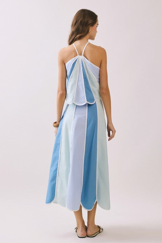Blue Scallop Halter Top