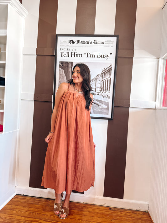 Brick V-Neck Midi Dress