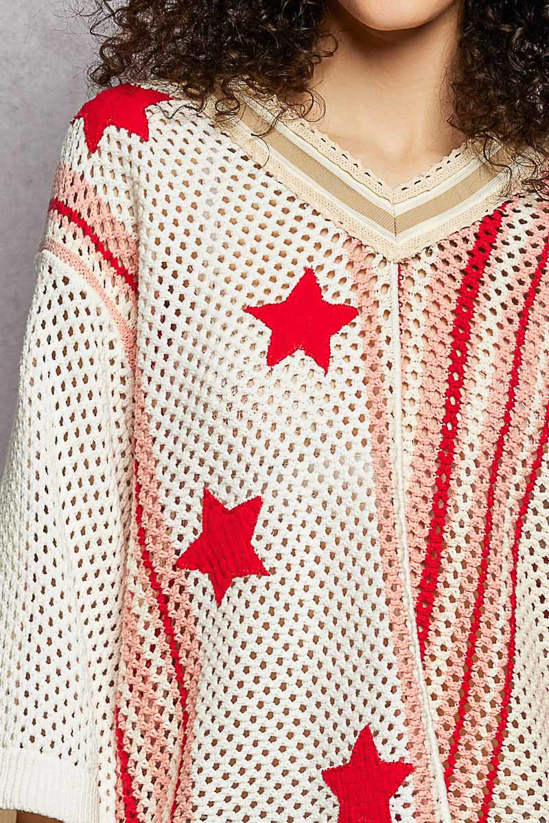 Red Crochet 3/4 Sleeve Top