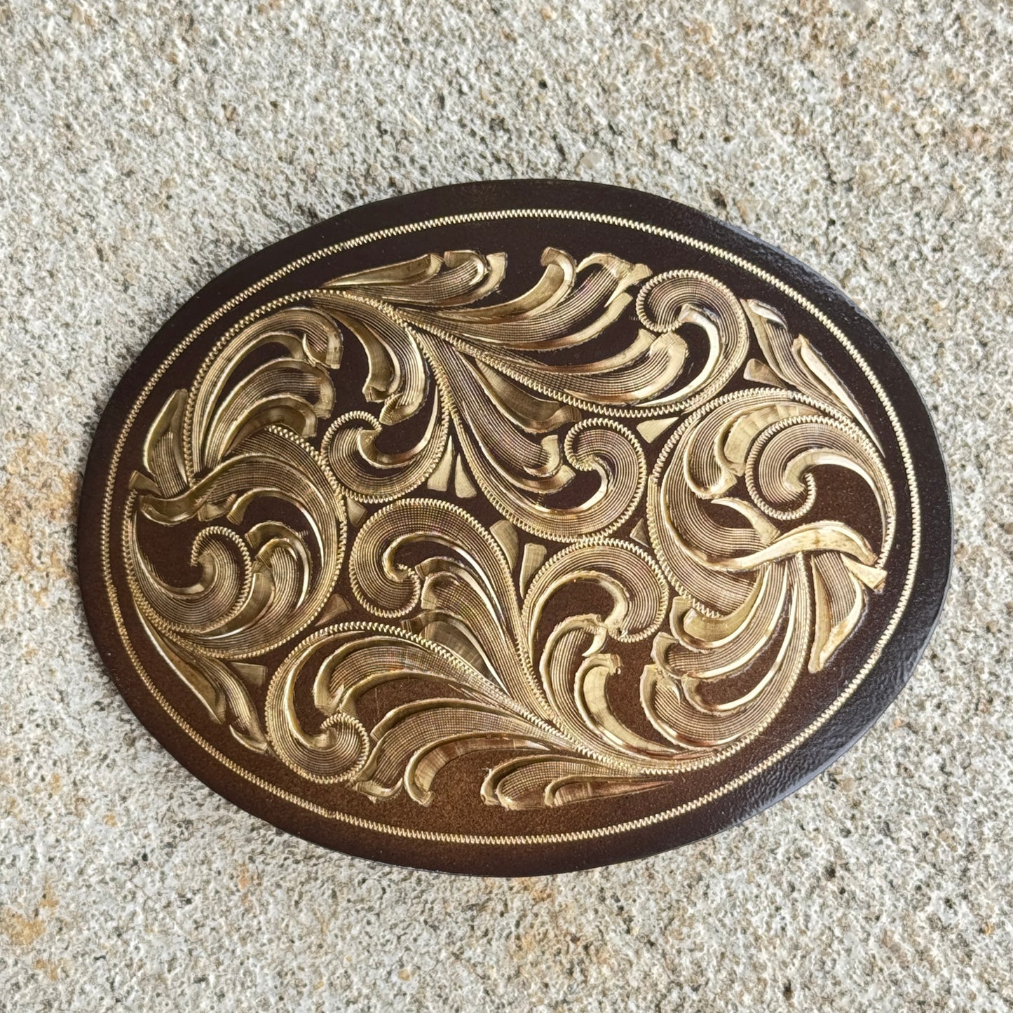 Brown Gold Engraved Oval Buckle
