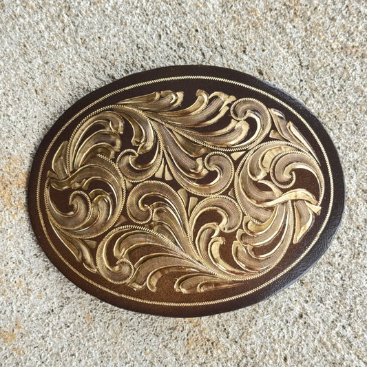 Brown Gold Engraved Oval Buckle