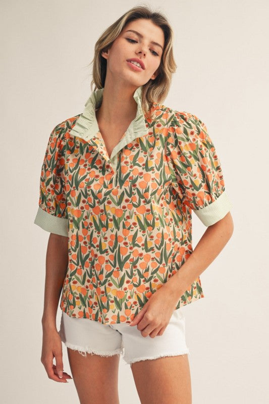 Orange Blossom Contrast Blouse