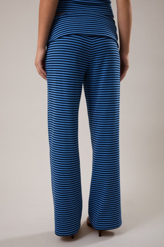 Navy & Blue Stripe Fold Over Pant