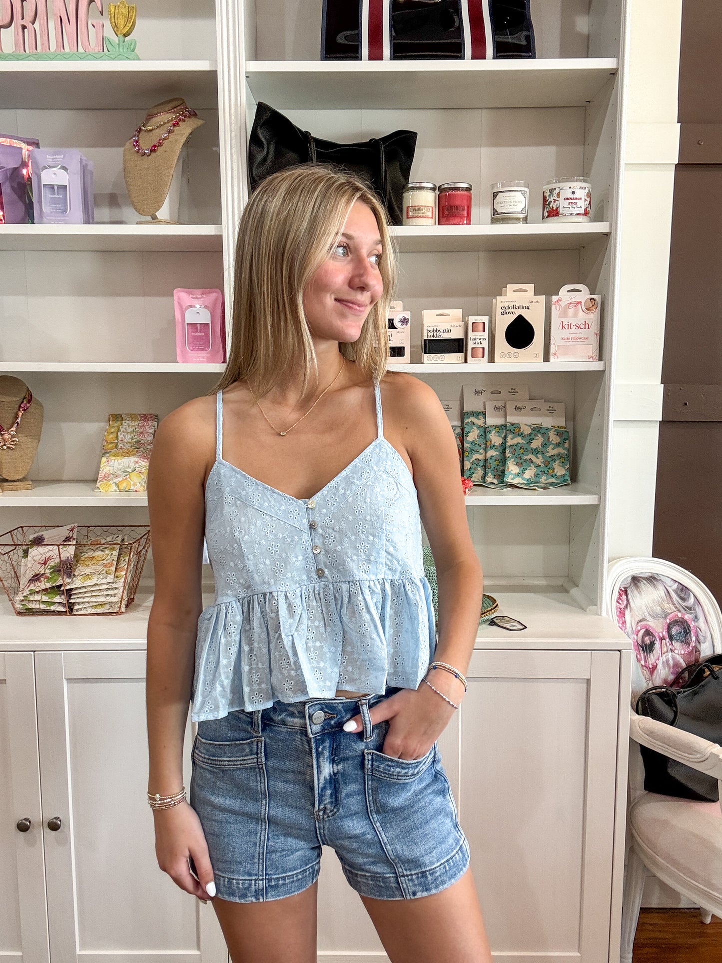 Pastel Blue Eyelet Tank