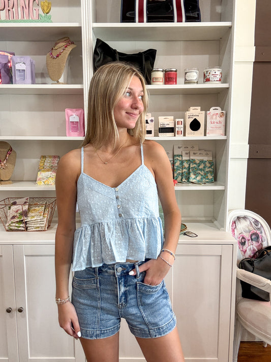 Pastel Blue Eyelet Tank