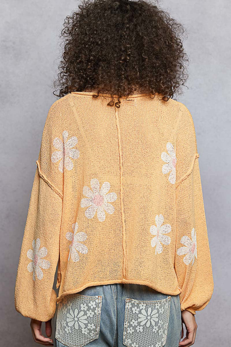 Apricot Floral Knit Long Sleeve