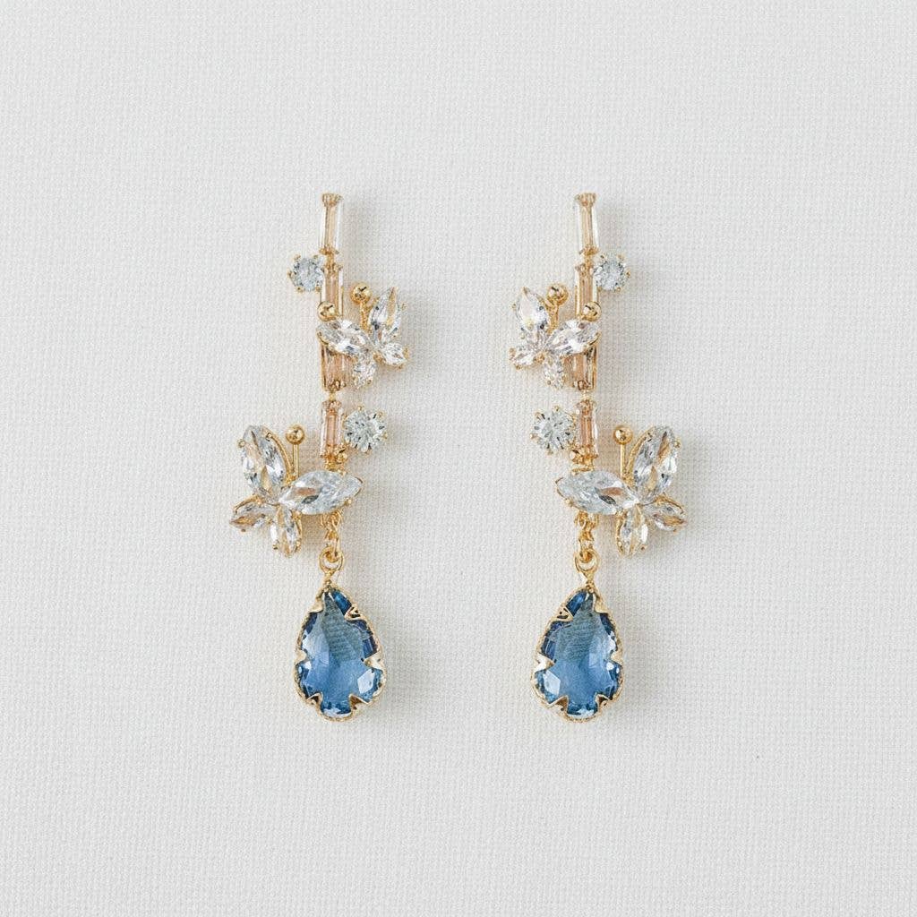 Blue Crystal Butterfly Stud Earrings