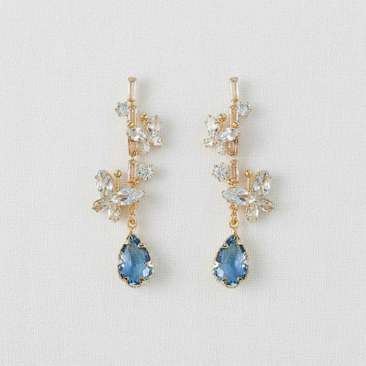 Blue Crystal Butterfly Stud Earrings