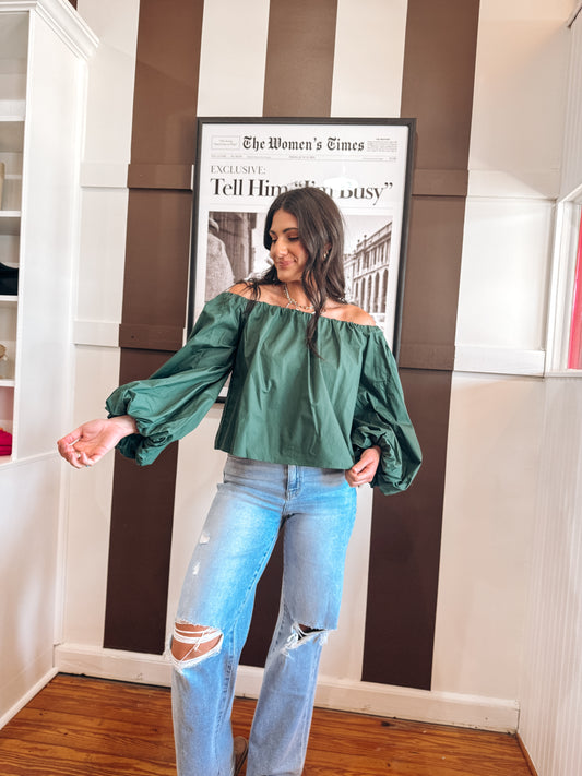 Hunter Green Off Shoulder Top